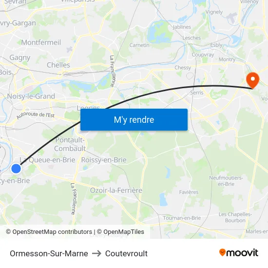 Ormesson-Sur-Marne to Coutevroult map