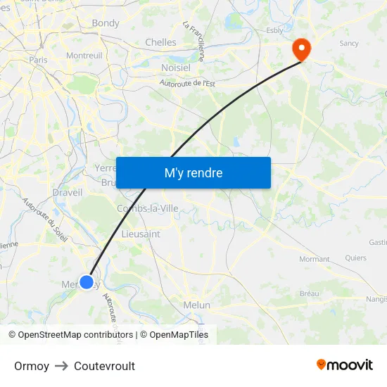 Ormoy to Coutevroult map