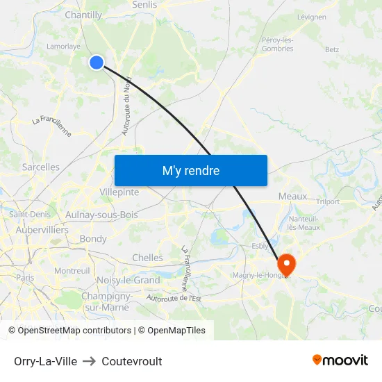 Orry-La-Ville to Coutevroult map