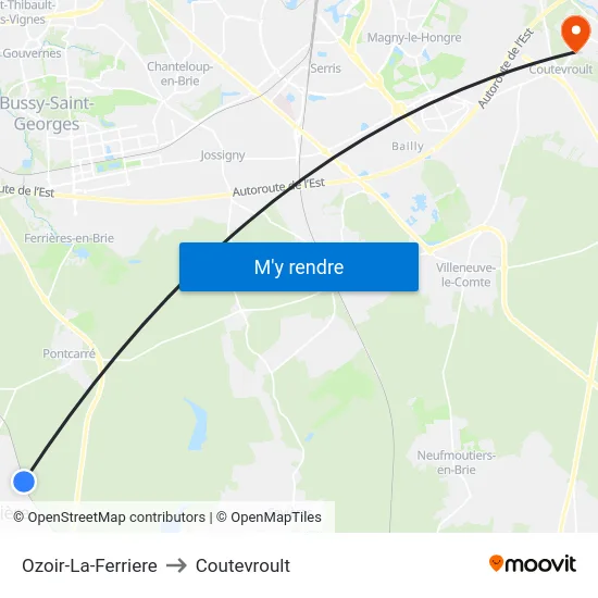 Ozoir-La-Ferriere to Coutevroult map