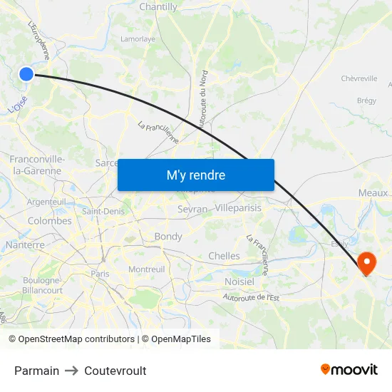 Parmain to Coutevroult map
