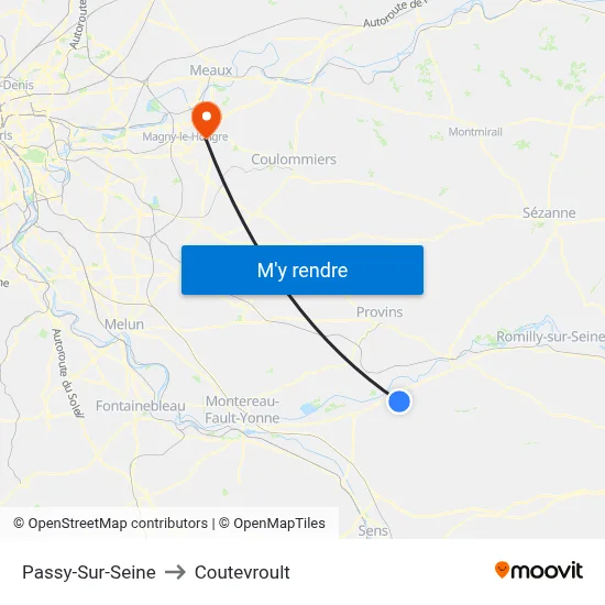 Passy-Sur-Seine to Coutevroult map