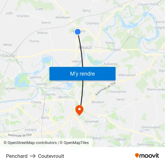 Penchard to Coutevroult map