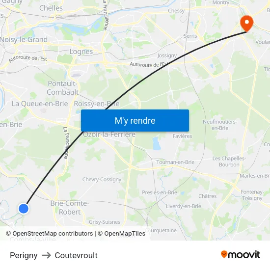 Perigny to Coutevroult map