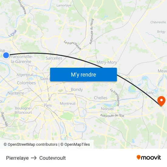 Pierrelaye to Coutevroult map