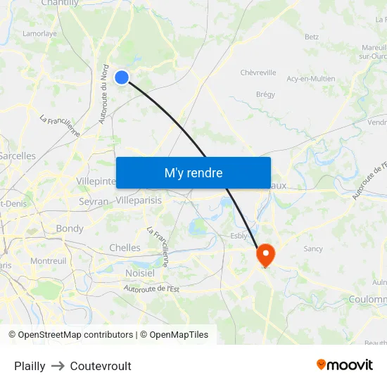 Plailly to Coutevroult map