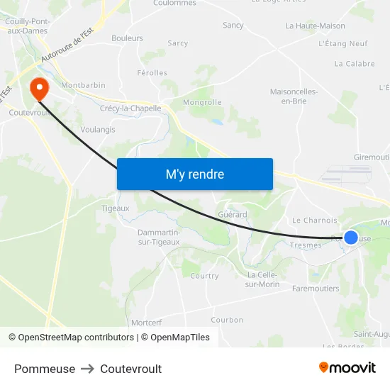 Pommeuse to Coutevroult map