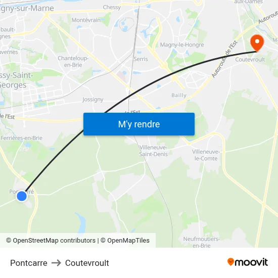 Pontcarre to Coutevroult map