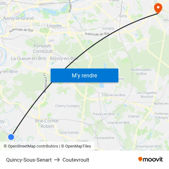Quincy-Sous-Senart to Coutevroult map