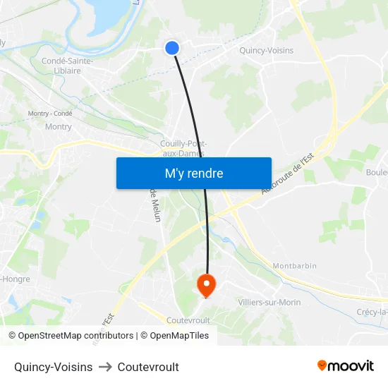 Quincy-Voisins to Coutevroult map