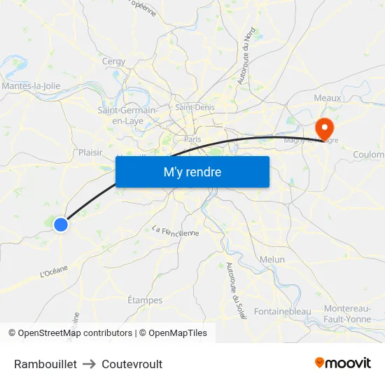 Rambouillet to Coutevroult map