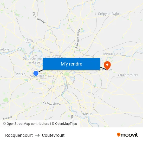 Rocquencourt to Coutevroult map