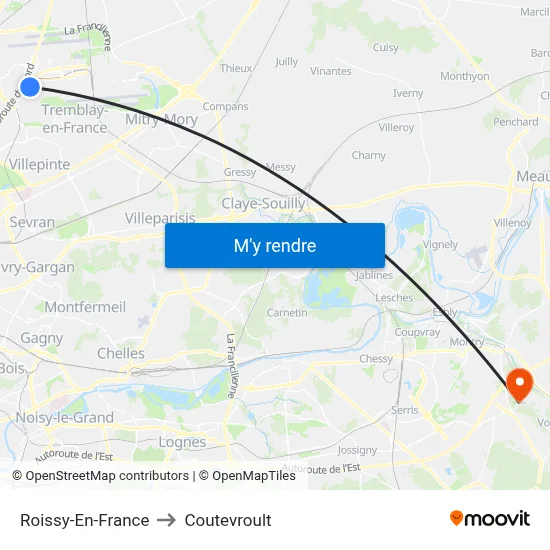 Roissy-En-France to Coutevroult map