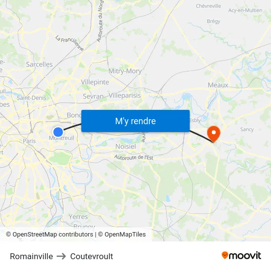 Romainville to Coutevroult map