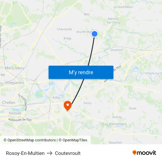 Rosoy-En-Multien to Coutevroult map