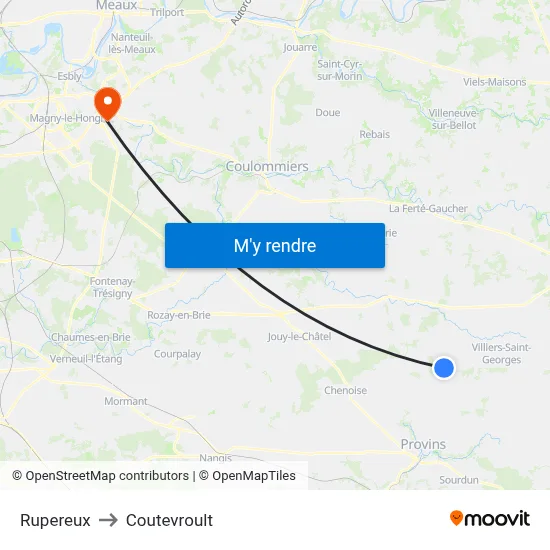 Rupereux to Coutevroult map