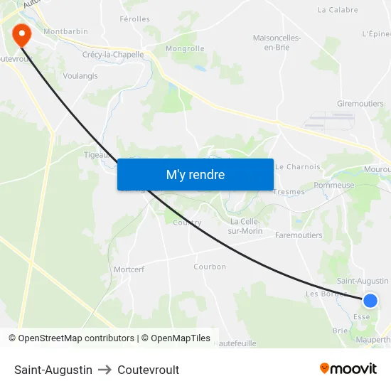 Saint-Augustin to Coutevroult map