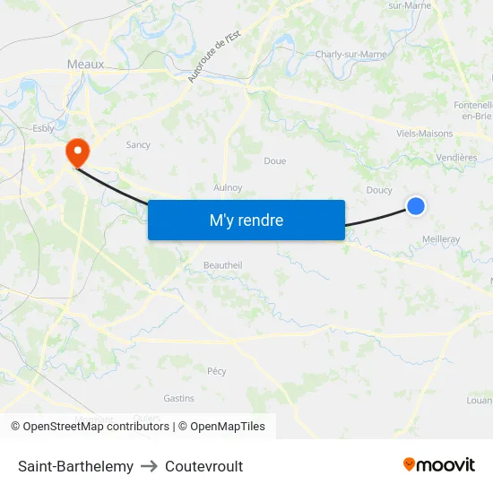 Saint-Barthelemy to Coutevroult map