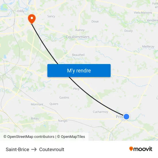 Saint-Brice to Coutevroult map