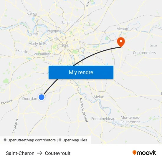 Saint-Cheron to Coutevroult map