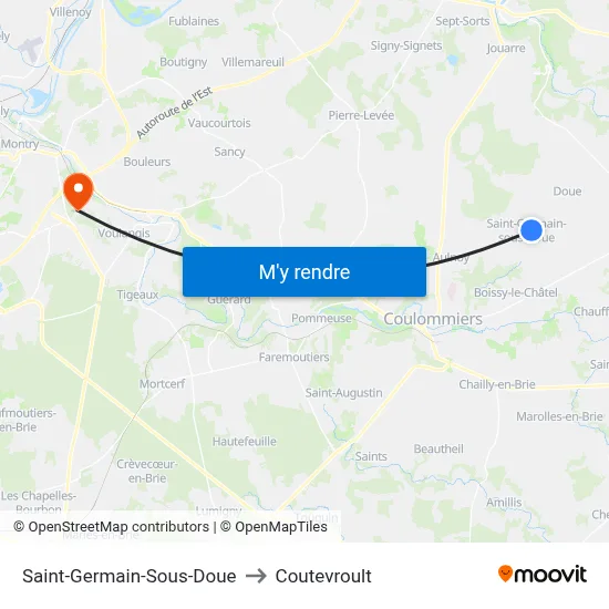 Saint-Germain-Sous-Doue to Coutevroult map