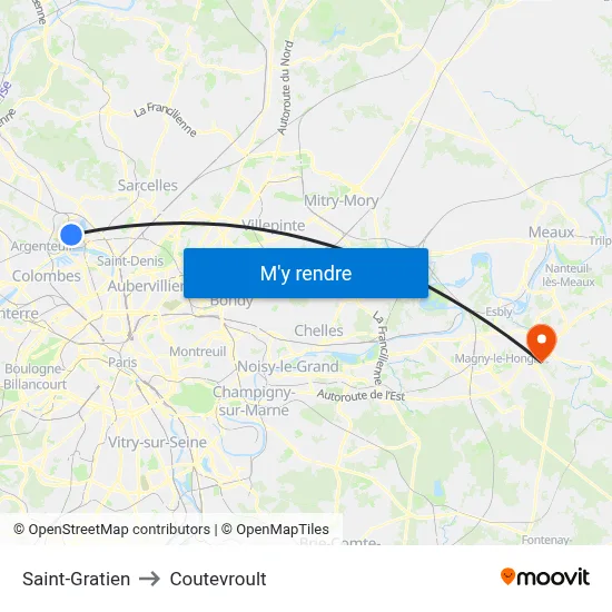 Saint-Gratien to Coutevroult map