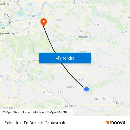 Saint-Just-En-Brie to Coutevroult map