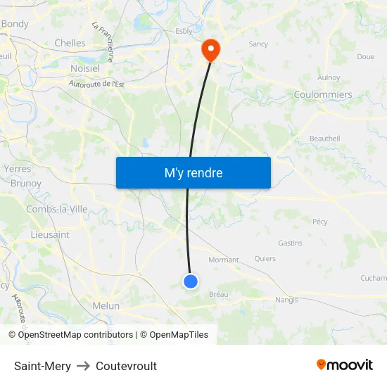 Saint-Mery to Coutevroult map