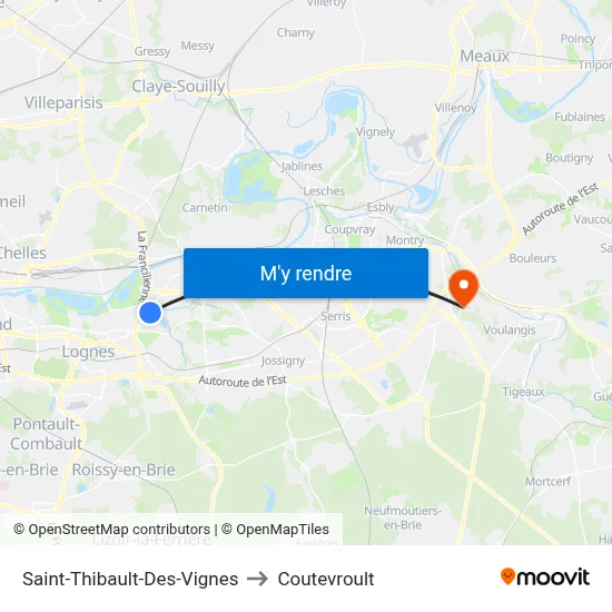 Saint-Thibault-Des-Vignes to Coutevroult map
