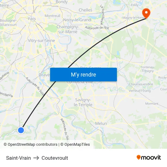 Saint-Vrain to Coutevroult map