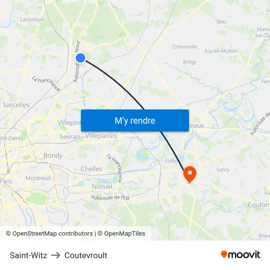 Saint-Witz to Coutevroult map