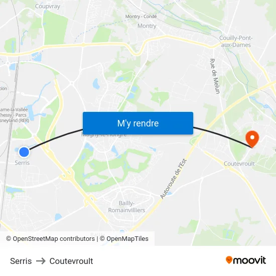 Serris to Coutevroult map
