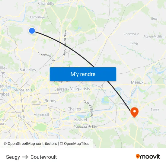 Seugy to Coutevroult map