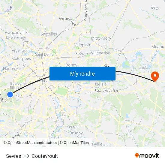 Sevres to Coutevroult map