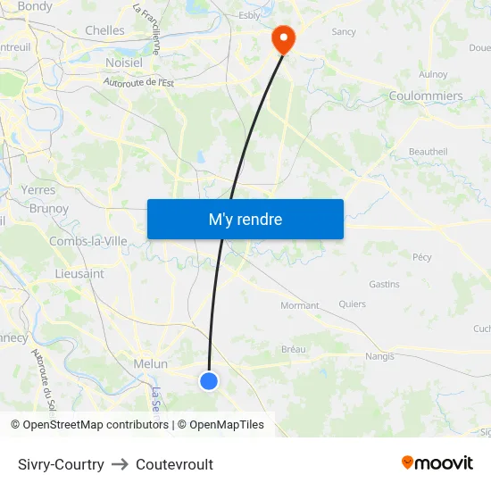 Sivry-Courtry to Coutevroult map