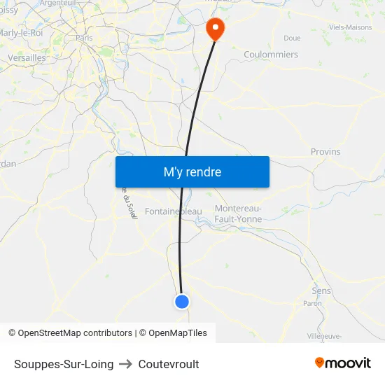Souppes-Sur-Loing to Coutevroult map