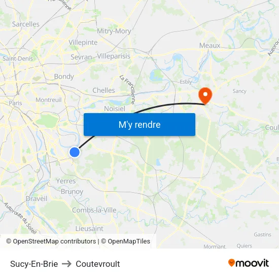 Sucy-En-Brie to Coutevroult map