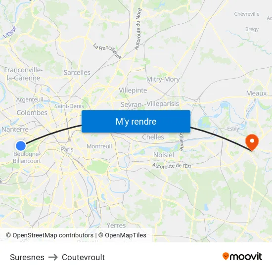 Suresnes to Coutevroult map