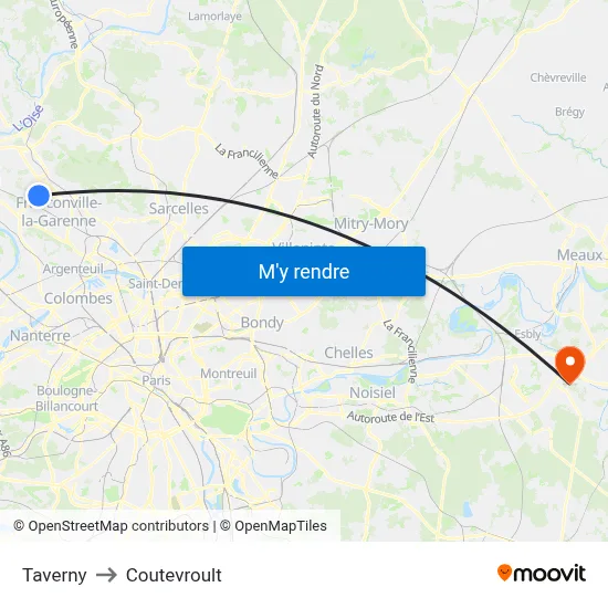 Taverny to Coutevroult map
