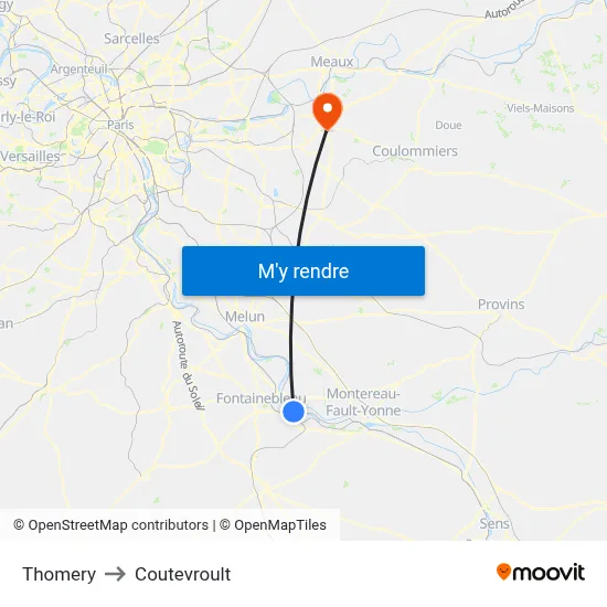 Thomery to Coutevroult map