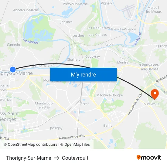 Thorigny-Sur-Marne to Coutevroult map