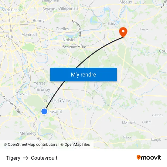 Tigery to Coutevroult map