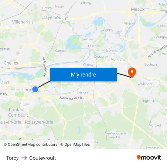 Torcy to Coutevroult map