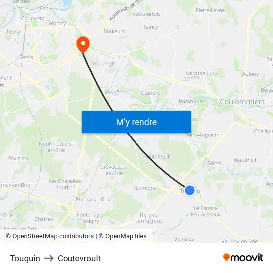 Touquin to Coutevroult map