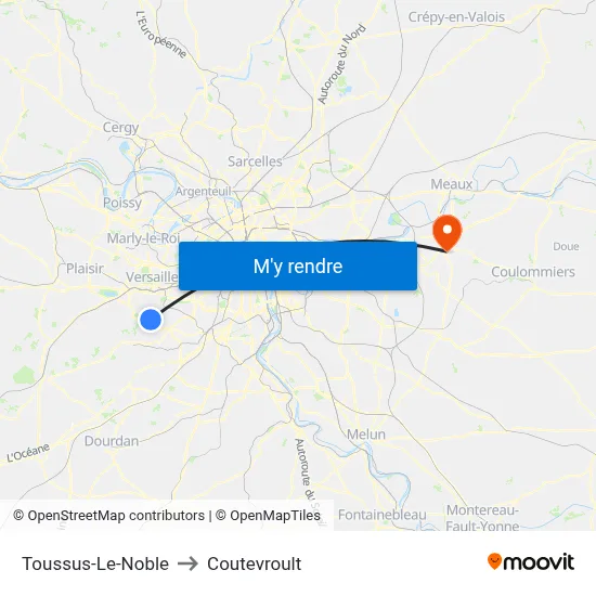 Toussus-Le-Noble to Coutevroult map