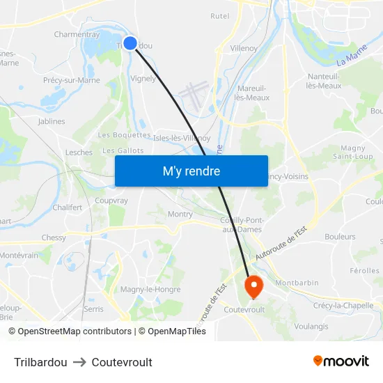 Trilbardou to Coutevroult map