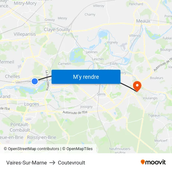 Vaires-Sur-Marne to Coutevroult map