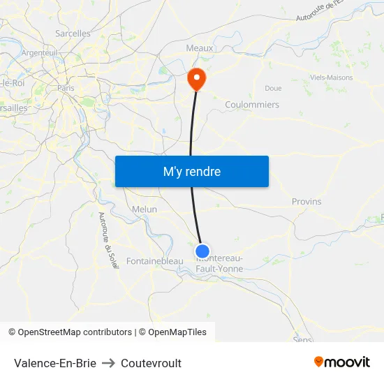Valence-En-Brie to Coutevroult map