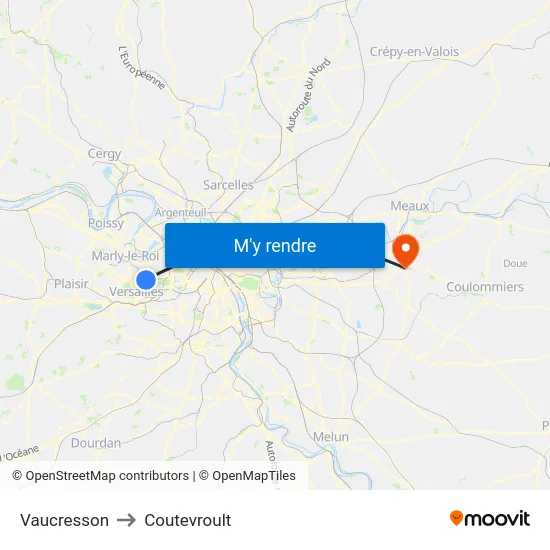 Vaucresson to Coutevroult map