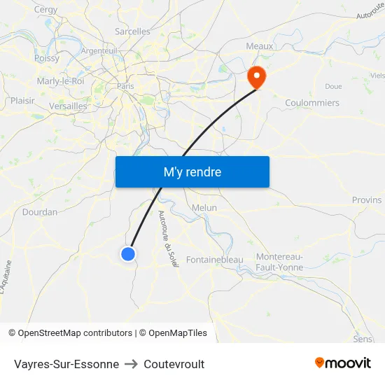 Vayres-Sur-Essonne to Coutevroult map